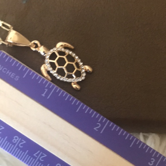 Gold plated turtle Charm with rhinestone with Necklace - Picture 7 of 7